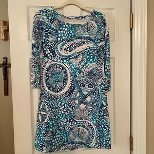 Lilly Pulitzer Blue and White Dress three quarter length sleeve